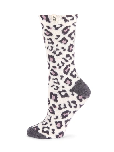 Shop Ugg Women's Leslie Graphic Crew Socks In Cream Leopard