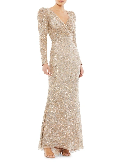 Shop Mac Duggal Women's Sequined Sheath Gown In Shimmering Gold