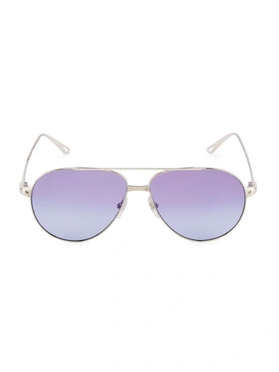 Shop Cartier Women's Santos De  59mm Pilot Sunglasses In Smooth Silver