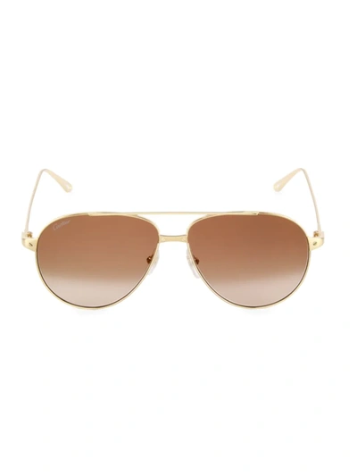 Shop Cartier Women's Santos De  59mm Pilot Sunglasses In Smooth Gold