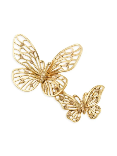 Shop Oscar De La Renta Goldtone Rhinestone Butterfly Brooch In Topaz
