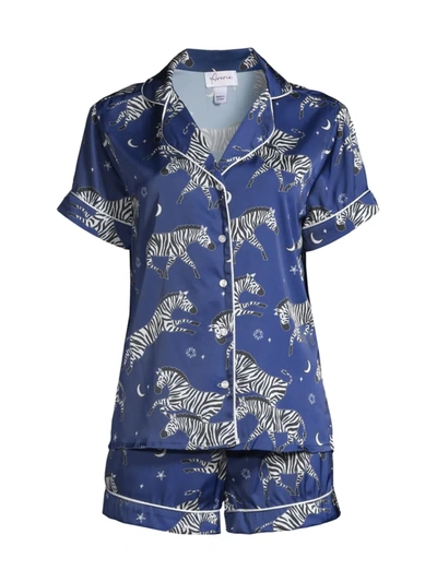 Shop Averie Sleep Women's Two-piece Zebra Print Shorts Pajama Set In Deep Blue