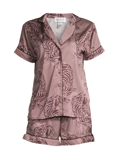 Shop Averie Sleep Women's Two-piece Tiger Sketch Shorts Pajama Set In Rose