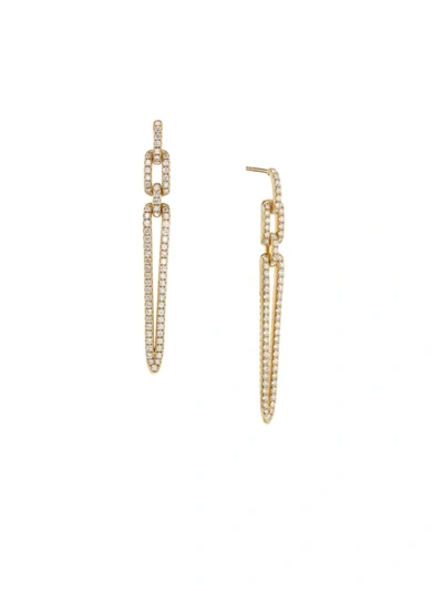 Shop David Yurman Women's Stax Elongated Drop Earrings In 18k Yellow Gold With Pavé Diamonds