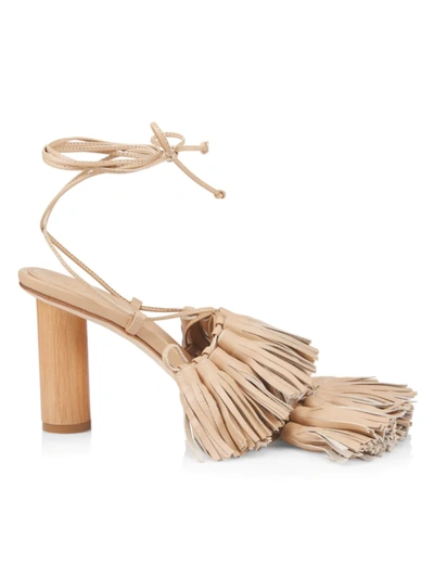 Shop A.w.a.k.e. Goretensia Asymmetric Tassel Ankle-wrap Sandals In Beige