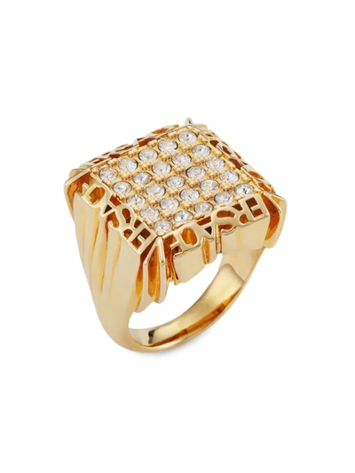 Shop Versace Goldtone & Crystal Logo Ring