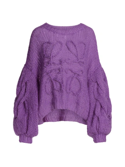 Shop Loewe Puff Sleeve Mohair Sweater In Lilac