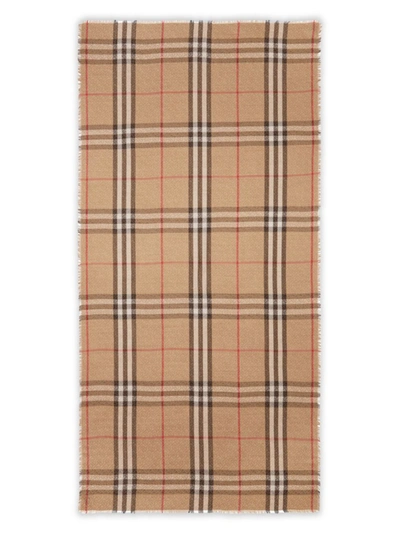 Shop Burberry Women's Lightweight Monogram & Check Wool-silk Scarf In Archive Beige