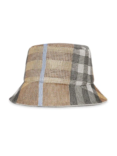 Shop Burberry Crystal-embellished Check Bucket Hat In Dusty Sand