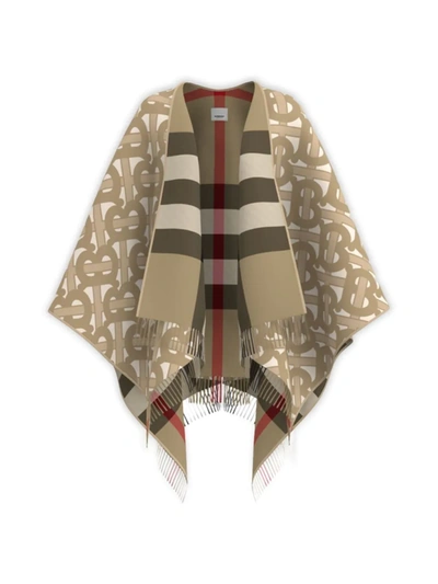 Shop Burberry Women's Reversible Mega Check & Monogram Wool-cashmere Cape In Archive Beige