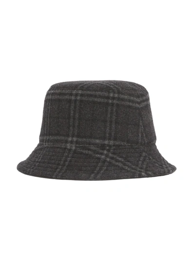Shop Burberry Women's Check Wool-cashmere Bucket Hat In Charcoal Grey