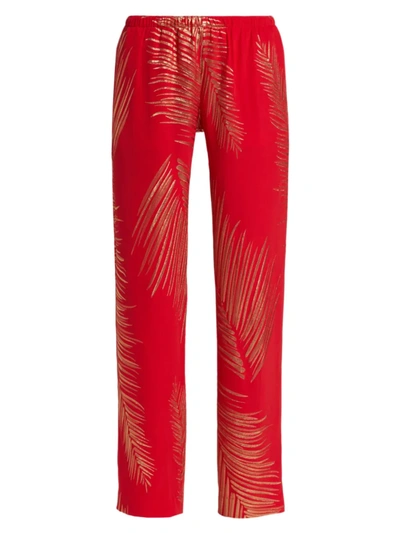Shop Adriana Iglesias Alessia Metallic Jacquard-embellished Pants In Red Gold Palms