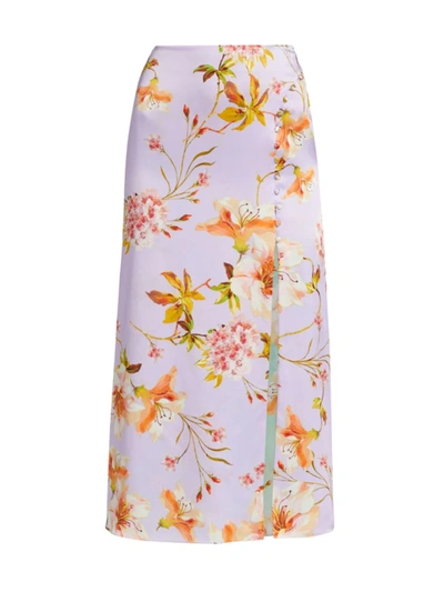 Shop Adriana Iglesias Belle Floral Silk Skirt In Lilac Garden