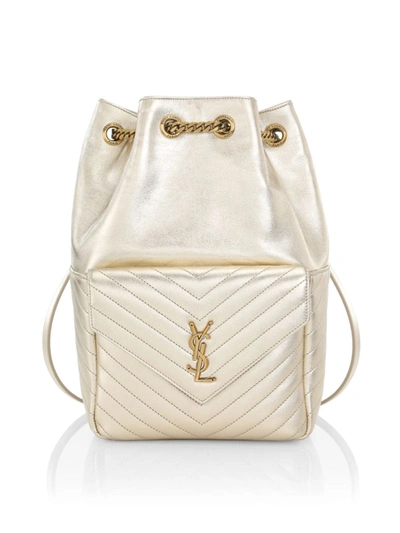 Shop Saint Laurent Quilted Metallic Leather Backpack In Platino