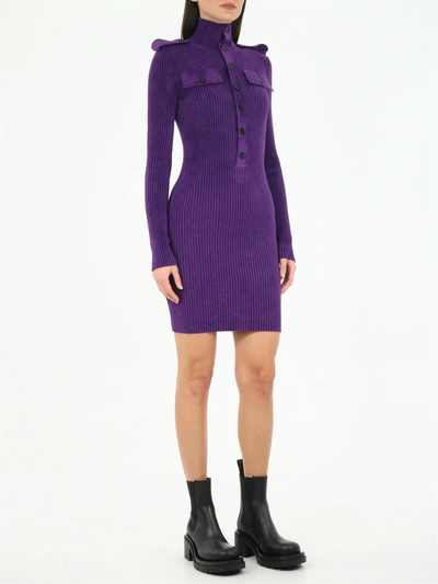Shop Bottega Veneta Viscose Knitted Dress In Purple
