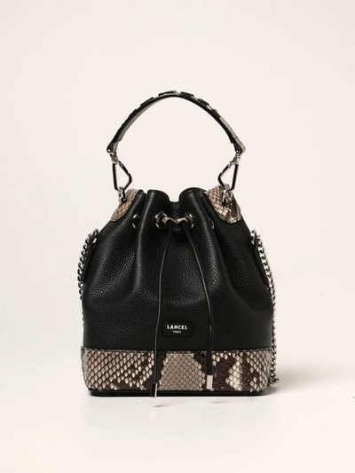 Shop Lancel Handbag  Bucket Bag In Grained Leather In Black