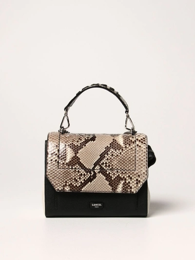 Shop Lancel Handbag Ninon  Bag In Grained Leather And Python In Grey