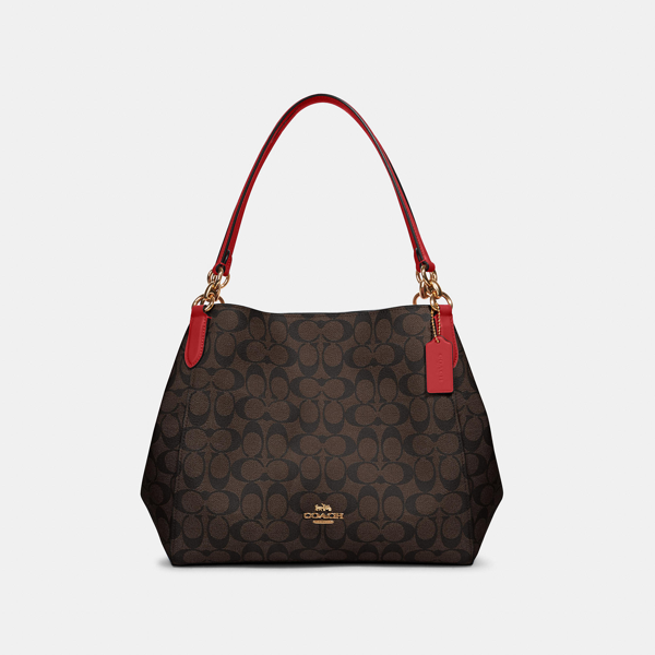 Coach Women's Hallie Shoulder Bag In Signature Canvas In Gold/brown/red