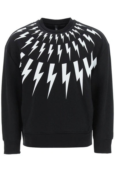 Shop Neil Barrett Fair-isle Thunderbolt Sweatshirt In Black White (black)
