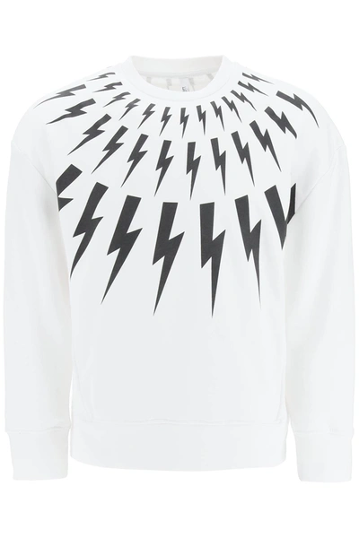 Shop Neil Barrett Fair-isle Thunderbolt Sweatshirt In White Black (white)