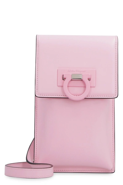 Shop Ferragamo Trifolio Leather Phone Holder In Pink