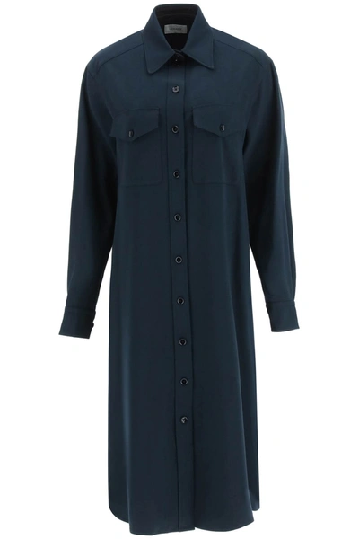 Shop Lemaire Midi Shirt Dress In Midnight Green (blue)