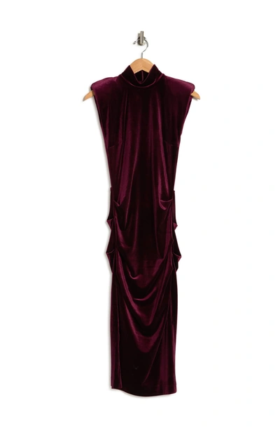 Shop Nicole Miller Turtleneck Velvet Dress In Burgundy