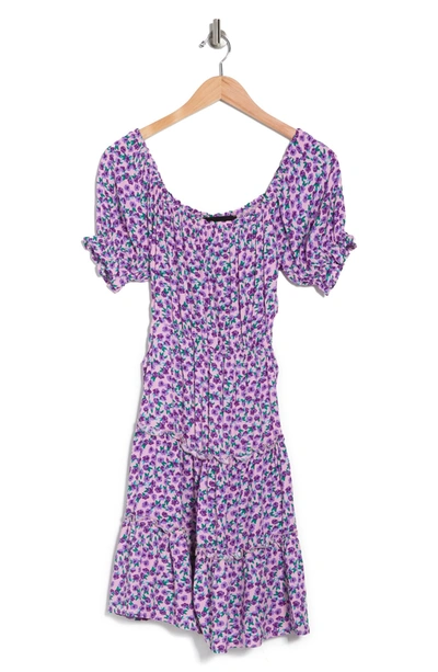 Shop Know One Cares Scoop Neck Floral Print Cutout Tiered Dress In Purple