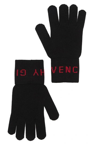 Shop Givenchy Brand Logo Wool Gloves In Black Red
