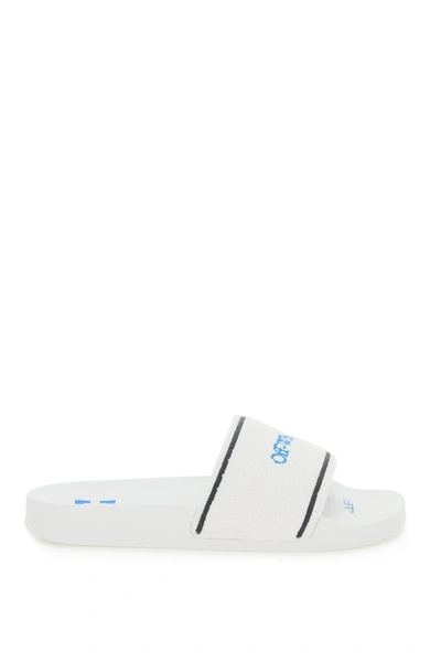 Shop Off-white Towel Slippers With Logo In White