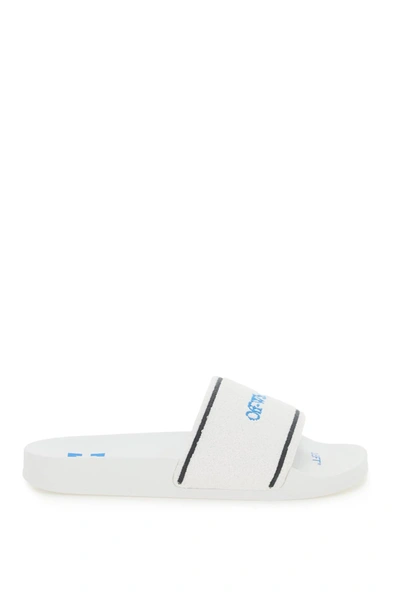 Off-white White Towel Material Slides With Striped Detailing In White