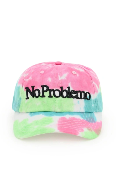 Shop Aries No Problemo Tie-dye Baseball Cap In Fuchsia,green,white