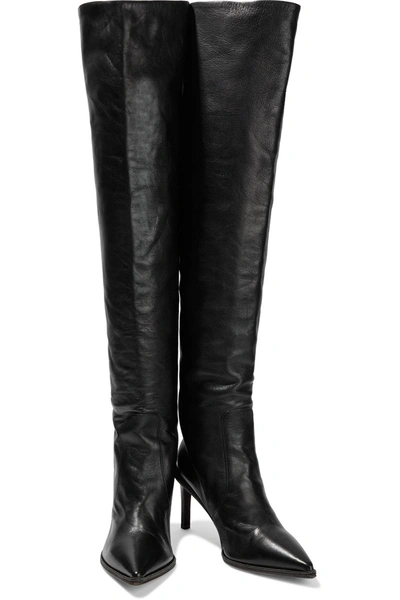 Shop Brunello Cucinelli Bead-embellished Leather Over-the-knee Boots In Black