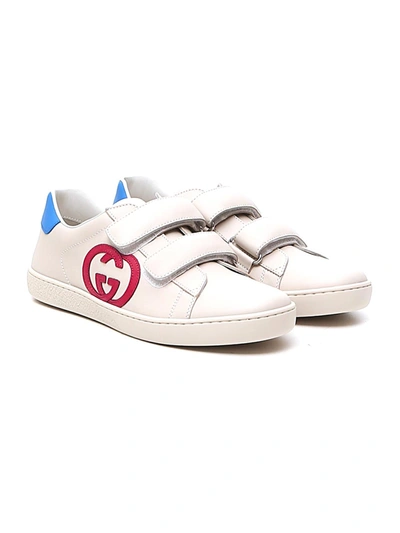 Shop Gucci Kids Ace Strapped Sneakers In White