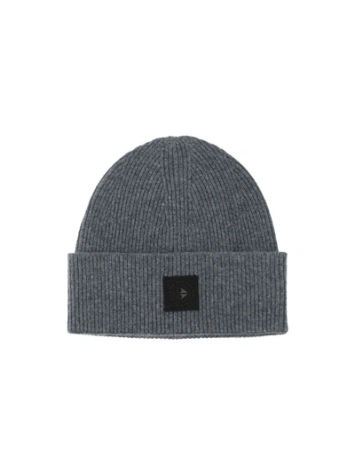Shop Moose Knuckles Logo Patch Knitted Beanie In Grey