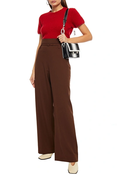 Shop Marni Pama Belted Wool Wide-leg Pants In Brown