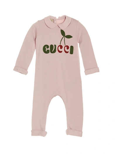 Shop Gucci Kids Cherry Logo Baby Romper In Pink
