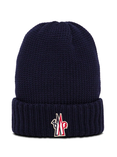 Shop Moncler Grenoble Logo Patch Beanie In Navy