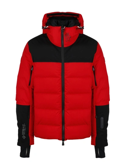 Shop Moncler Grenoble Panelled Hooded Puffer Jacket In Red