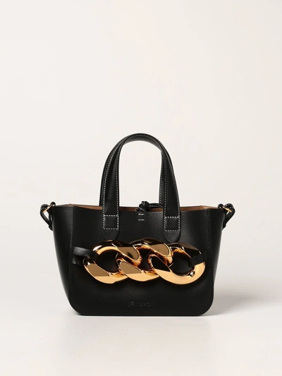 Shop Jw Anderson Leather Tote Bag With Maxi Chain In Black