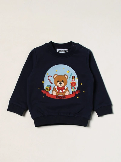 Shop Moschino Baby Sweatshirt With Teddy Print In Blue