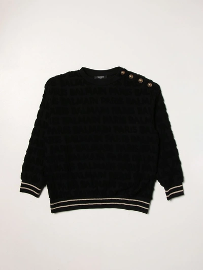 Shop Balmain Cotton Blend Sweater In Black