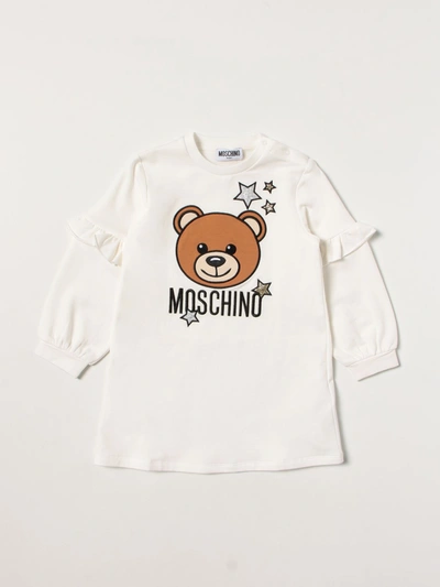 Shop Moschino Baby Dress With Teddy In Yellow Cream