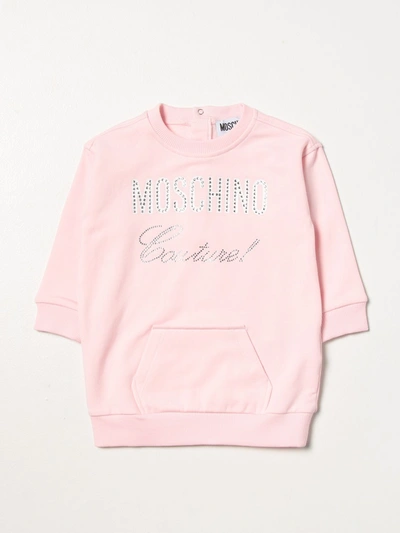 Shop Moschino Baby Jumper Dress With Logo In Pink