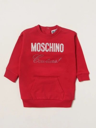 Shop Moschino Baby Sweatshirt Dress With Logo In Red