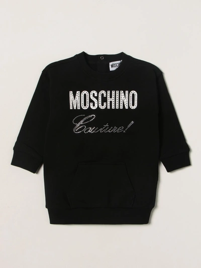 Shop Moschino Baby Sweatshirt Dress With Logo In Black