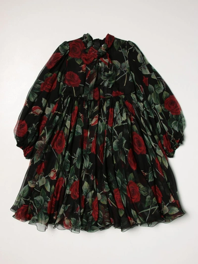 Shop Dolce & Gabbana Rose Patterned Dress In Black