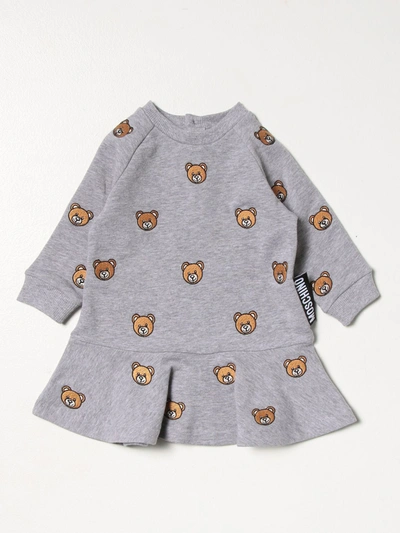 Shop Moschino Baby Dress With Allover Teddy In Grey