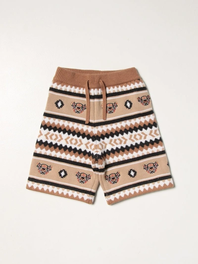 Shop Burberry Shorts In Wool And Cashmere With Fair Isle Motif In Camel