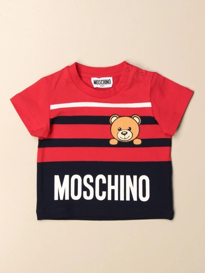 Shop Moschino Baby Cotton Tshirt With Teddy In Red